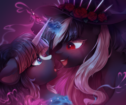 Size: 3000x2500 | Tagged: safe, artist:anku, derpibooru import, oc, oc only, pony, unicorn, blushing, female, kissing, looking at each other, looking at someone, magic, open mouth