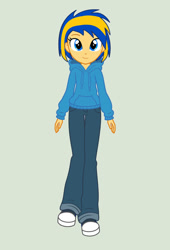 Size: 737x1084 | Tagged: safe, artist:mlpfan3991, derpibooru import, oc, oc only, oc:flare spark, human, equestria girls, clothes, converse, denim, green background, hoodie, jeans, pants, shoes, simple background, smiling, solo