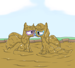 Size: 2200x2000 | Tagged: safe, artist:amateur-draw, derpibooru import, rainbow dash, twilight sparkle, twilight sparkle (alicorn), alicorn, pegasus, g4, bedroom eyes, covered in mud, female, kissing, lesbian, making out, mare, mud, mud bath, muddy, shipping, spread wings, twidash, wet and messy, wings