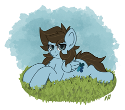 Size: 1225x1084 | Tagged: safe, artist:nyrikiri, derpibooru import, oc, oc only, oc:abris, pegasus, female, grass, lying down, mare, prone, solo