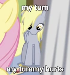 Size: 470x502 | Tagged: safe, derpibooru import, edit, derpy hooves, pony, g4, caption, image macro, looking down, text