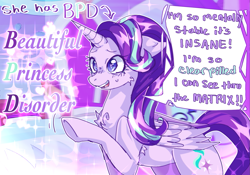 Size: 1575x1105 | Tagged: safe, artist:puroperopony, derpibooru import, starlight glimmer, alicorn, pony, g4, alicornified, cheek fluff, chest fluff, concave belly, dialogue, eye clipping through hair, eyelashes, race swap, slender, solo, speech bubble, starlicorn, text, thin, xk-class end-of-the-world scenario