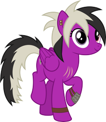 Size: 4000x4607 | Tagged: safe, artist:parclytaxel, derpibooru import, oc, oc only, oc:sassy lost, pegasus, pony, fallout equestria, .svg available, 2024 community collab, absurd resolution, derpibooru community collaboration, ear piercing, earring, female, heterochromia, jewelry, looking at you, mare, piercing, raised hoof, raised leg, scar, simple background, smiling, smiling at you, solo, spiked wristband, transparent background, vector, wristband