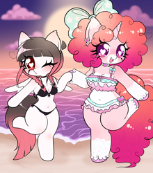 Size: 3700x4208 | Tagged: safe, artist:arwencuack, derpibooru import, oc, oc only, oc:arwencuack, anthro, pegasus, unicorn, beach, bikini, clothes, commission, duo, duo female, female, swimsuit, ych result