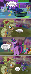 Size: 1200x2768 | Tagged: safe, artist:silverbuller, derpibooru import, applejack, princess luna, spike, twilight sparkle, twilight sparkle (alicorn), alicorn, dragon, earth pony, g4, clothes, costume, dialogue, female, glasses, implied sci-twi, male, nightmare night