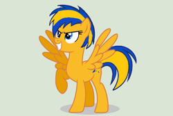 Size: 1500x1000 | Tagged: safe, artist:mlpfan3991, derpibooru import, oc, oc only, oc:flare spark, pegasus, pony, g4, female, raised hoof, raised leg, solo, spread wings, wings