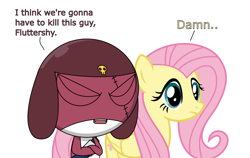 Size: 3000x1897 | Tagged: safe, artist:keronianniroro, derpibooru import, fluttershy, pegasus, pony, g4, duo, duo male and female, female, giroro, high res, i think we're gonna have to kill this guy, keronian, male, mare, meme, sergeant frog, simple background, vector, vulgar, white background