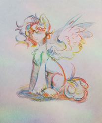 Size: 1632x1970 | Tagged: safe, artist:charlot, derpibooru import, oc, oc only, pegasus, pony, curly hair, curly mane, glasses, pegasus oc, ponysona, sketch, solo, traditional art, wings