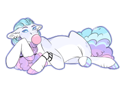 Size: 2200x1600 | Tagged: safe, artist:kitschykricket, derpibooru import, oc, oc only, earth pony, pony, bubblegum, female, food, gum, lying down, mare, prone, simple background, solo, transparent background