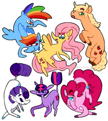 Size: 1280x1437 | Tagged: safe, artist:goatpaste, derpibooru import, applejack, fluttershy, pinkie pie, rainbow dash, rarity, twilight sparkle, unicorn twilight, earth pony, pegasus, pony, unicorn, g4, eyebrows, eyebrows visible through hair, mane six, simple background, white background