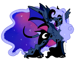 Size: 1280x1017 | Tagged: safe, artist:goatpaste, derpibooru import, princess luna, alicorn, pony, g4, alternate design, bisexual pride flag, bisexuality, concave belly, curved horn, horn, pride, pride flag, simple background, solo, white background