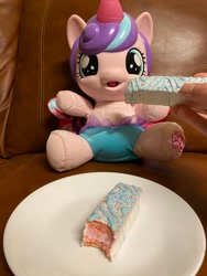 Size: 3024x4032 | Tagged: safe, derpibooru import, photographer:buceps, princess flurry heart, human, g4, cute, feeding, flurrybetes, irl, irl human, merchandise, photo, unicorn food