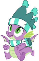 Size: 3000x4662 | Tagged: safe, artist:cloudy glow, derpibooru import, spike, dragon, best gift ever, g4, .ai available, clothes, hat, male, scarf, simple background, solo, transparent background, vector, winged spike, wings, winter hat, winter outfit