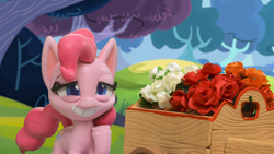 Size: 1920x1080 | Tagged: safe, derpibooru import, screencap, pinkie pie, earth pony, pony, g4, g4.5, my little pony: stop motion short, pinkie pie vs the flowers, cute, embarrassed