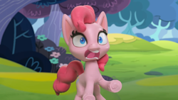 Size: 1920x1080 | Tagged: safe, derpibooru import, screencap, pinkie pie, earth pony, pony, g4, g4.5, my little pony: stop motion short, pinkie pie vs the flowers, cute, screaming, solo