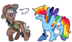 Size: 1280x742 | Tagged: safe, artist:goatpaste, derpibooru import, daring do, rainbow dash, pegasus, pony, daring don't, alternate design, duo, simple background, white background