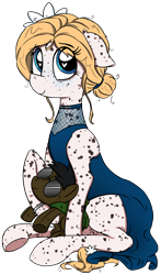 Size: 2103x3567 | Tagged: safe, artist:sluttershy, derpibooru import, oc, oc only, oc:noelle nights, oc:ponyhidden, earth pony, 2024 community collab, appaloosa, banned from equestria daily, clothes, coat markings, derpibooru community collaboration, dress, earth pony oc, female, freckles, heart, heart eyes, mare, natural coat color, plushie, simple background, transparent background, wingding eyes, wristband