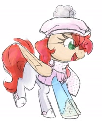 Size: 1705x2034 | Tagged: safe, artist:lbrcloud, derpibooru import, oc, oc only, oc:firefly, pegasus, pony, clothes, female, hat, mare, open mouth, open smile, scarf, simple background, sketch, smiling, solo, sweater, white background, winter outfit
