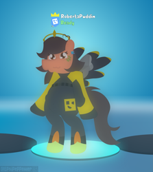 Size: 1899x2128 | Tagged: safe, alternate version, artist:epsipeppower, derpibooru import, oc, oc only, oc:robertapuddin, pony, bipedal, fortnite, lobby, solo