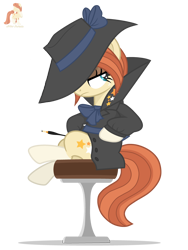 Size: 3000x4000 | Tagged: safe, artist:r4hucksake, derpibooru import, oc, oc only, oc:frazzle, earth pony, pony, barstool, cigarette, cigarette holder, cigarette smoke, clothes, eyeshadow, fedora, female, hat, makeup, mare, simple background, sitting, solo, transparent background, trenchcoat