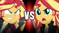 Size: 1280x720 | Tagged: safe, derpibooru import, sunset shimmer, equestria girls, friendship games, g4, movie magic, spoiler:eqg specials, angry, clothes, jacket, leather, leather jacket, narrowed eyes, rage, rageset shimmer, rain, vs
