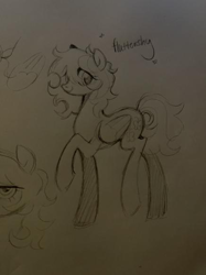 Size: 436x582 | Tagged: safe, artist:clowncarpal, derpibooru import, fluttershy, pegasus, pony, g4, black and white, female, grayscale, mare, monochrome, sketch, solo, traditional art