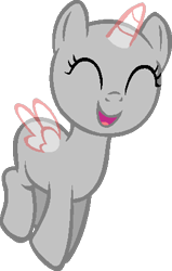 Size: 275x433 | Tagged: safe, artist:softybases, derpibooru import, oc, oc only, alicorn, pony, ^^, alicorn oc, bald, eyes closed, female, filly, foal, horn, open mouth, open smile, show accurate, simple background, smiling, solo, spread wings, transparent background, transparent horn, transparent wings, wings