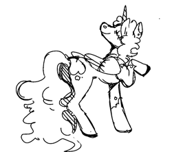 Size: 742x660 | Tagged: safe, artist:clowncarpal, derpibooru import, oc, oc only, alicorn, pony, alicorn oc, black and white, butt, ear piercing, female, grayscale, horn, mare, monochrome, piercing, plot, simple background, sketch, solo, white background, wings