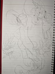 Size: 3072x4080 | Tagged: safe, artist:rubyrelax, derpibooru import, oc, oc:twister pop, unicorn, bipedal, faic, glasses, gritted teeth, hoof on hip, lined paper, looking at you, male, sketch, sketch dump, teeth, tongue, tongue out, traditional art