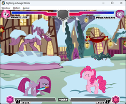 Size: 642x532 | Tagged: safe, artist:fimroots, derpibooru import, pinkie pie, fighting is magic, g4, christmas, game screencap, holiday, pinkamena diane pie, ponyville, snow, statue