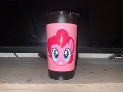 Size: 4032x3024 | Tagged: safe, artist:thebronypony123, derpibooru import, pinkie pie, earth pony, g4, cup, face, looking at you, merchandise, solo