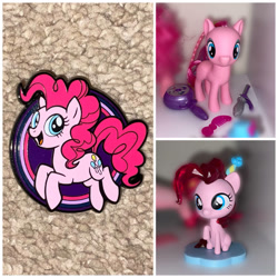 Size: 828x828 | Tagged: safe, artist:thebronypony123, derpibooru import, pinkie pie, earth pony, g4, collection, female, figure, merchandise, pin, solo