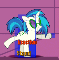 Size: 190x194 | Tagged: safe, artist:alethila, derpibooru import, dj pon-3, vinyl scratch, pony, fighting is magic, g4, background, background pony, bipedal, ears, fighting is magic aurora, floppy ears, game, game screencap, raised tail, recolor, smiling, tail