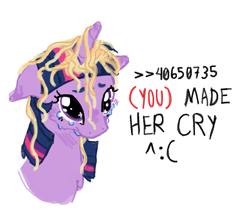 Size: 1385x1209 | Tagged: artist needed, safe, artist:youssoupoff, derpibooru import, twilight sparkle, unicorn twilight, pony, unicorn, g4, (you), /mlp/, 4chan, crying, ears, female, floppy ears, food, horn, mare, noodle incident, pasta, ponified animal photo, requested art, sad, simple background, solo, spaghetti, white background