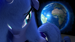 Size: 1920x1080 | Tagged: safe, artist:mrwithered, derpibooru import, princess luna, pony, g4, 3d, blender, earth, solo