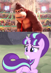 Size: 1123x1588 | Tagged: safe, derpibooru import, edit, edited screencap, screencap, starlight glimmer, g4, the cutie map, crossover, donkey kong, donkey kong (series), now you die, s5 starlight, starlight gets what's coming to her, the super mario bros. movie, this will end in pain