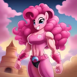 Size: 2048x2048 | Tagged: safe, ai content, derpibooru import, machine learning generated, pinkie pie, anthro, g4, muscles, prompter:princessoflovepinkyt