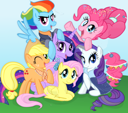 Size: 900x793 | Tagged: safe, artist:peanutfrogy, derpibooru import, edit, edited screencap, screencap, applejack, fluttershy, pinkie pie, rainbow dash, rarity, twilight sparkle, twilight sparkle (alicorn), alicorn, earth pony, pegasus, pony, unicorn, g4, the last problem, future, group photo, mane six opening poses, older, older applejack, older fluttershy, older pinkie pie, older rainbow dash, older rarity, older twilight