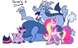 Size: 1280x800 | Tagged: safe, artist:goatpaste, derpibooru import, discord, princess cadance, twilight sparkle, twilight sparkle (alicorn), alicorn, draconequus, pony, g4, three's a crowd, blue flu, female, male, mare, simple background, sisters-in-law, trio, white background