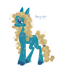 Size: 937x1047 | Tagged: safe, artist:webkinzworldz, derpibooru import, oc, oc only, oc:starry eyes, earth pony, pony, bio in description, body markings, chest fluff, colored hooves, ear piercing, earring, earth pony oc, facial markings, jewelry, magical lesbian spawn, necklace, offspring, parent:applejack, parent:princess luna, parents:lunajack, piercing, shoulder fluff, simple background, solo, white background