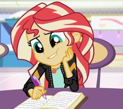 Size: 1059x944 | Tagged: safe, derpibooru import, screencap, sunset shimmer, human, better together, equestria girls, g4, cropped, journal, magic mirror, solo