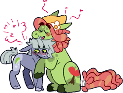 Size: 1280x969 | Tagged: safe, artist:goatpaste, derpibooru import, limestone pie, tree hugger, earth pony, pony, g4, blushing, dreadlocks, duo, female, lesbian, limehugger, shipping, simple background, white background