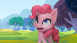 Size: 1920x1080 | Tagged: safe, derpibooru import, screencap, pinkie pie, earth pony, pony, g4, g4.5, my little pony: stop motion short, pillow fight (short), cute, shocked, solo