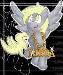 Size: 1202x1436 | Tagged: safe, artist:confessionspt2, derpibooru import, derpy hooves, pegasus, pony, g4, female, jewelry, mare, necklace, nigga, solo, spread wings, vulgar, wings