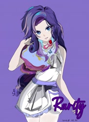 Size: 2000x2743 | Tagged: safe, artist:绮丽月虹, derpibooru import, part of a set, rarity, human, human coloration, humanized, purple background, simple background