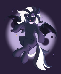 Size: 3300x4000 | Tagged: safe, artist:syu, derpibooru import, oc, bat pony, eyeshadow, fangs, flying, looking at you, makeup, moon, night, open mouth, shiny, sketch, smiling, smiling at you, solo, spread wings, wings