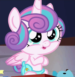 Size: 451x463 | Tagged: safe, derpibooru import, princess flurry heart, alicorn, pony, a flurry of emotions, baby, baby alicorn, baby pony, clapping, cropped, cute, female, flurrybetes, foal, gif, non-animated gif, plushie, teddy bear