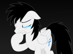 Size: 4173x3110 | Tagged: safe, artist:creedyboy124, derpibooru import, oc, oc only, oc:shane park, pegasus, pony, the parent map, base used, crying, gray background, male, sad, simple background, solo, stallion