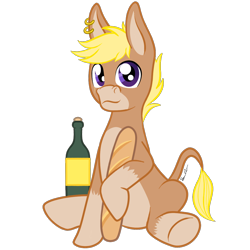 Size: 1200x1200 | Tagged: safe, artist:mysteryinferno, derpibooru import, oc, oc only, oc:nickyequeen, donkey, 2024 community collab, baguette, bottle, bread, commissioner:nickyequeen, derpibooru community collaboration, feral, food, hooves, male, red wine, simple background, solo, transparent background, wine bottle