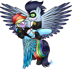 Size: 564x526 | Tagged: source needed, safe, artist:northlights8, derpibooru import, rainbow dash, soarin', pegasus, pony, g4, female, male, mare, miraculous ladybug, shipping, simple background, soarindash, stallion, straight, white background